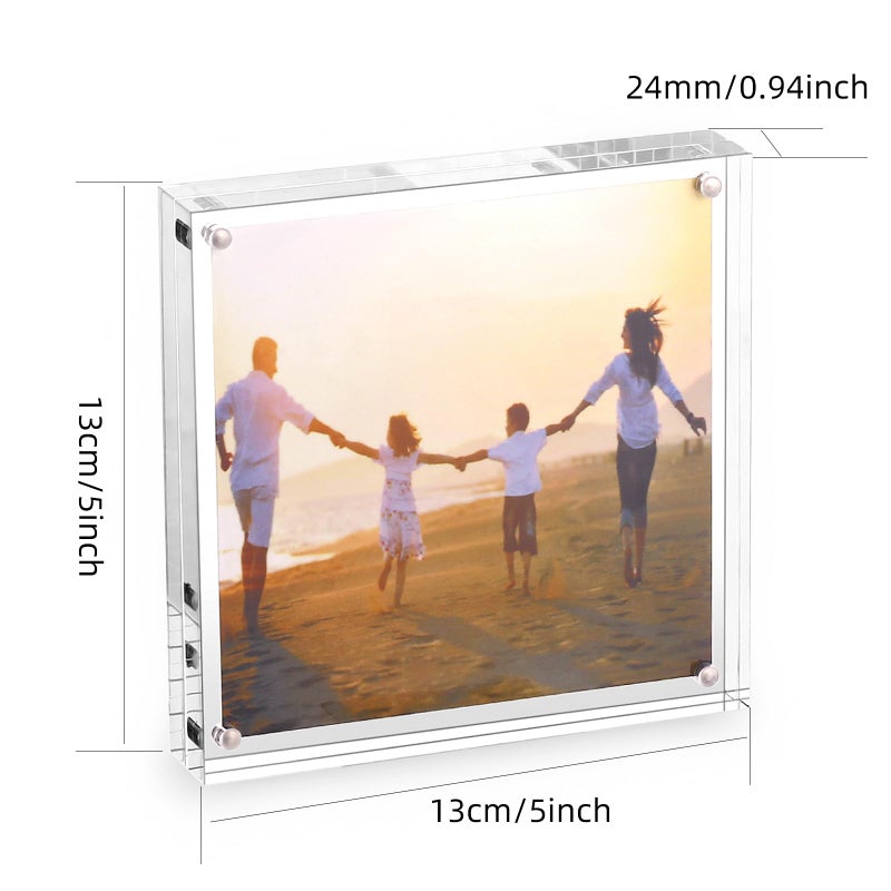 HESIN Acrylic Photo Frame Double Sided Frameless Magnetic Picture Frame for 5" x5â€œ Acrylic Block Desktop Photo Display Holder with Gift Box Package Thickness 24mm (5"x5") - Image 2